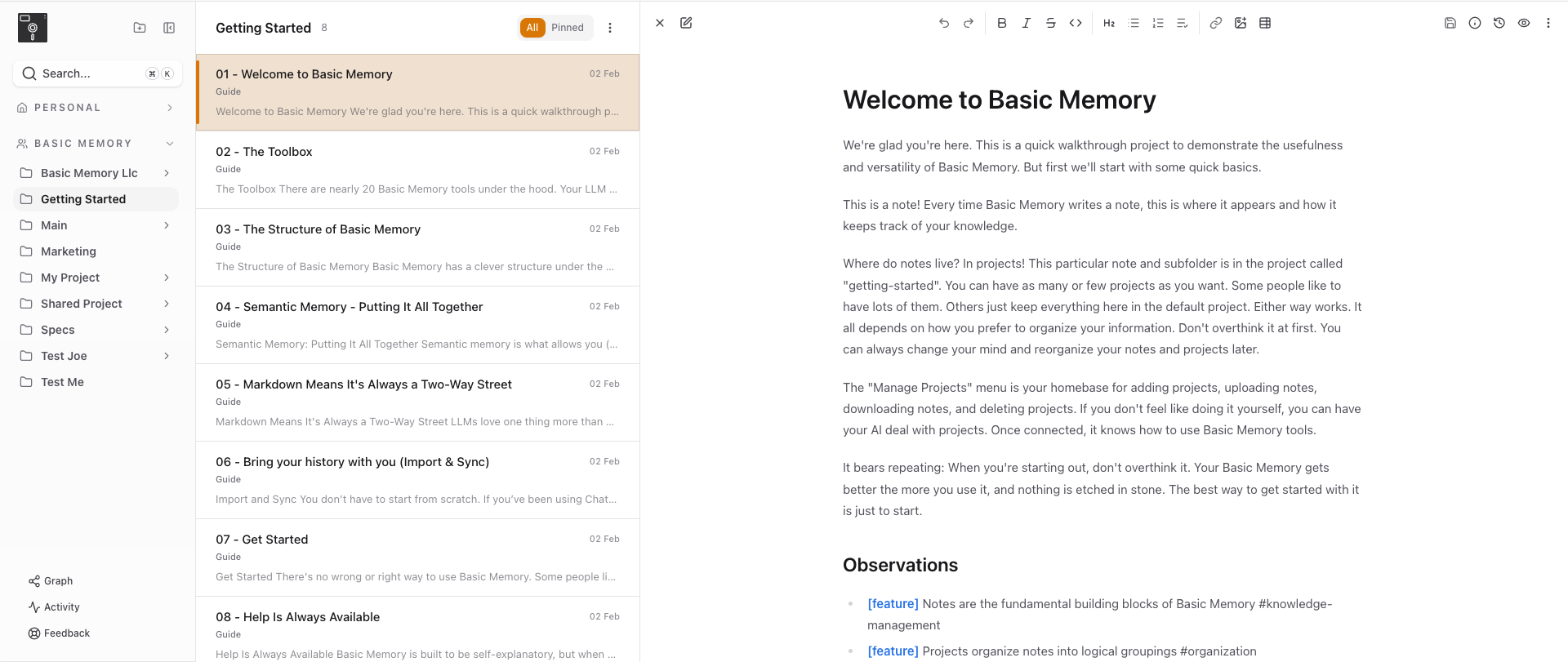 The redesigned notes workspace